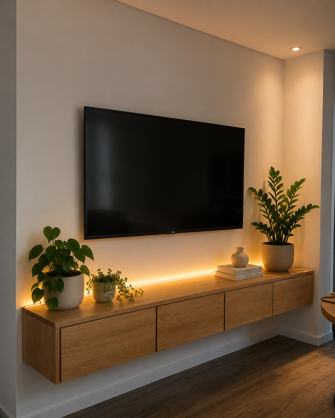 Mueble TV SIENNA en roble macizo flotante con cajones